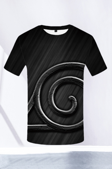 Mens 3D T-Shirt Trendy Spiral Printed Crew Neck Short Sleeve Slim Fitted T-Shirt
