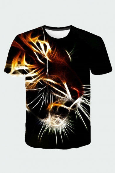 Stylish 3D Tee Top Fire Spark Lines Pattern Short Sleeve Crew Neck Fitted T-Shirt for Men