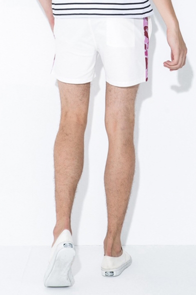 Trendy Shorts Camo Pattern Tape Pocket Drawstring Mid Rise Regular Fitted Shorts for Men