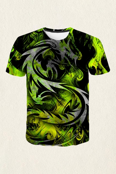 Chic Mens 3D Tee Top Dragon Totem Pattern Regular Fitted Short Sleeve Crew Neck Tee Top