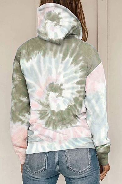 Leisure Tie Dye Printed Long Sleeve Drawstring Pouch Pocket Relaxed Fit Hoodie