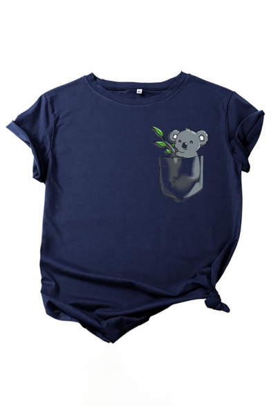 Lovely Koala Pattern Round Neck Short Sleeve Regular Fit Casual T-Shirt