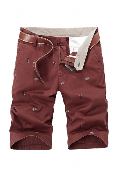 Mens Chinos Shorts Chic Figure Plane Printed Knee-Length Regular Fitted Zipper Fly Chinos Shorts