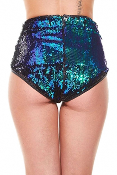 Womens Fashion Nightclub High Rise Colorful Sequined Skinny Shorts