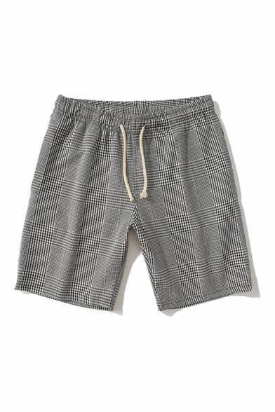 Casual Mens Shorts Checked Pattern Pocket Drawstring Mid Rise Regular Fitted Shorts