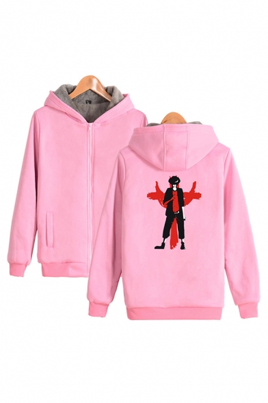 Chic Mens Hoodie Character Painting Zipper Fly Cuffed Regular Fitted Long Sleeve Hoodie
