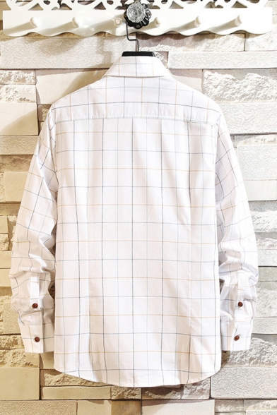 Chic Mens Shirt Checked Pattern Button down Long Sleeve Button-down Collar Fitted Shirt