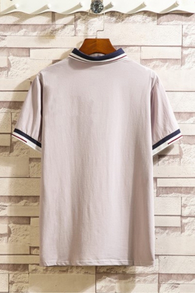 Men's Fashion Polo Shirt Contrast Trim Patchwork Short-sleeved Regular Fit Polo Shirt