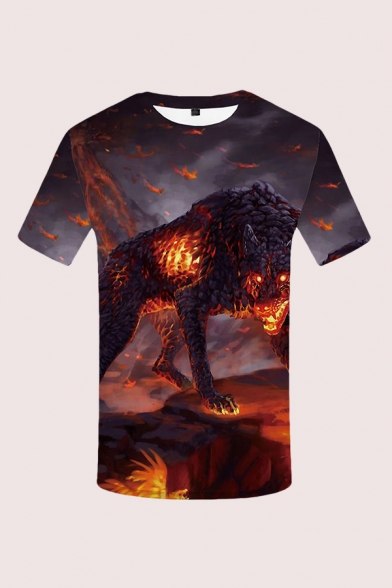 Mens 3D T-Shirt Stylish Monster Fire Printed Crew Neck Short Sleeve Slim Fitted T-Shirt