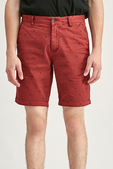 Mens Chinos Shorts Simple Four Suits of Cards Printed Knee-Length Zipper Fly Regular Fitted Chinos Shorts