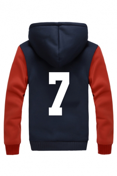 Popular Guys Red Sherpa Liner Contrasted Long Sleeve Zip Up Number Logo Graphic Regular Fit Jacket