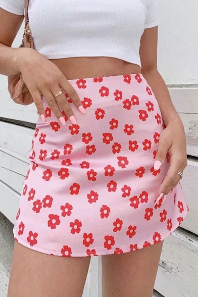 Pretty Ladies Allover Floral Printed High Waist Mini A-line Skirt