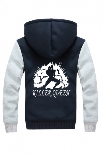 Casual Mens Letter Killer Queen Camo Graphic Contrasted Long Sleeve Zipper Front Relaxed Sherpa Liner Jacket
