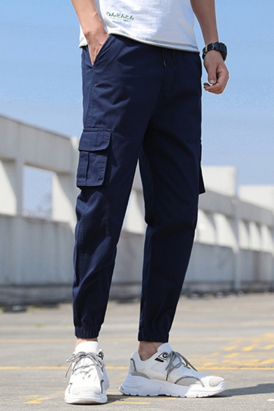 Guys Fashion Drawstring Waist Elasticized Cuff Casual Cotton Cargo Pants