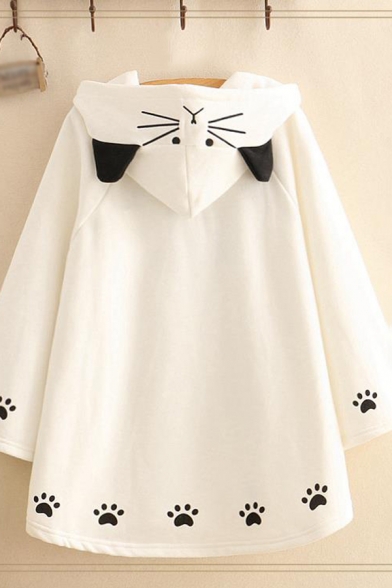 Lovely Cat Ear Mathematical Formula Japanese Letter Print Loose Drawstring Hoodie Cape