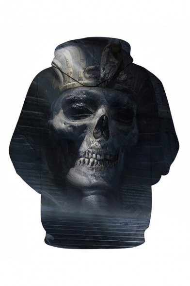 Mens 3D Hooded Sweatshirt Simple Skull Striped Scarf Printed Drawstring Long Sleeve Regular Fit Hooded Sweatshirt