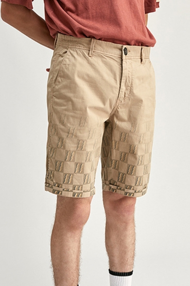 Novelty Mens Chinos Shorts Plaid Lightning Pattern Knee-Length Regular Fitted Zipper Fly Chinos Shorts