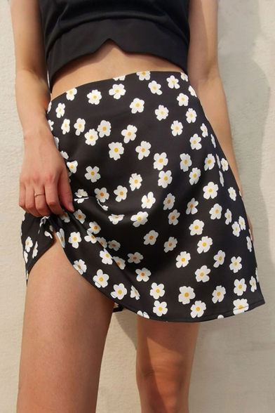 Pretty Ladies Allover Floral Printed High Waist Mini A-line Skirt