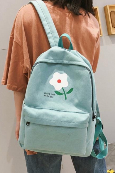 Trendy Cherry Pattern Letter Ribbon Embellishment Canvas School Backpack 30*10*38 CM