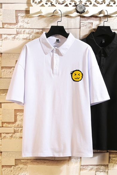 Trendy Polo Shirt Funny Face Printed Short-sleeved Classic Fit Polo Shirt for Men