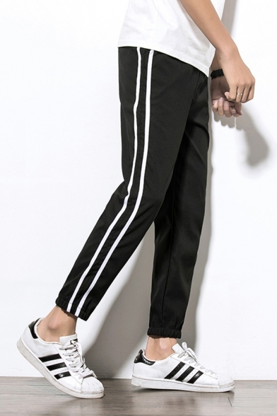 Vintage Mens Lounge Pants Tape Decoration Zipper Fly Cuffed Full Length Tapered Fit Lounge Pants