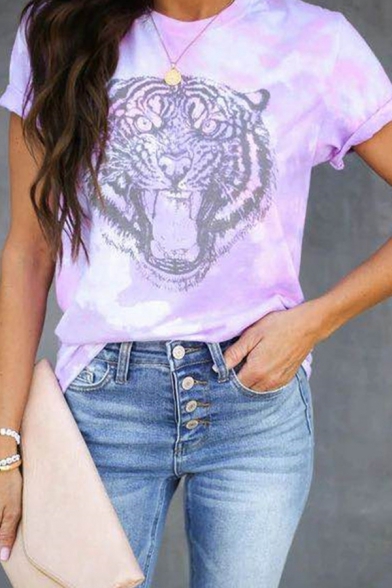 Casual Girls Tiger Printed Short Sleeve Crew Neck Relaxed T Shirt