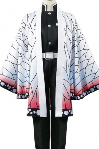 Chic Cosplay Geometric Print Coat Button-up Shirt Long Pants Belt Co-ords in White