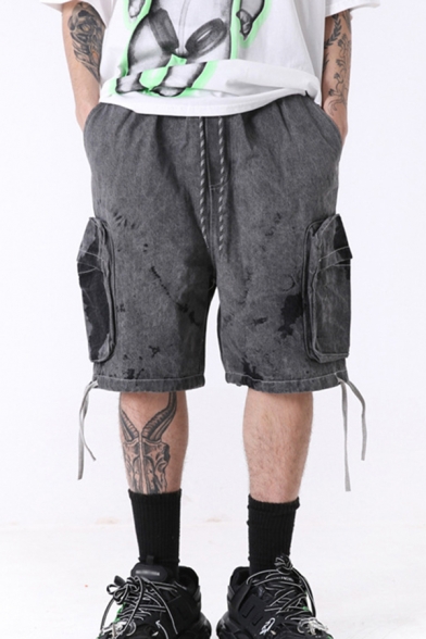 Cool Mens Cargo Shorts Tie Dye Pattern Flap Pocket Drawstring Mid Rise Oversize Cargo Shorts