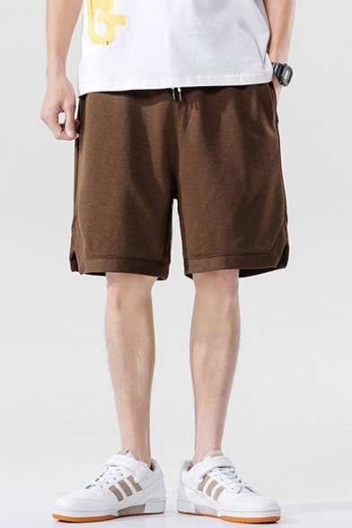 Dressy Mens Shorts Solid Color Pocket Drawstring Mid Rise Relaxed Fitted Shorts