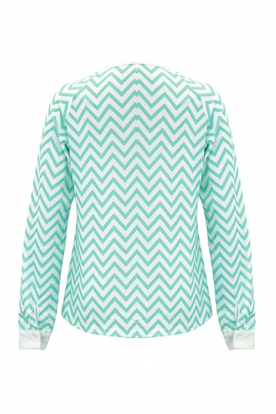 Popular Womens Chevron Printed Long Sleeve Round Neck Relaxed Fit Coat