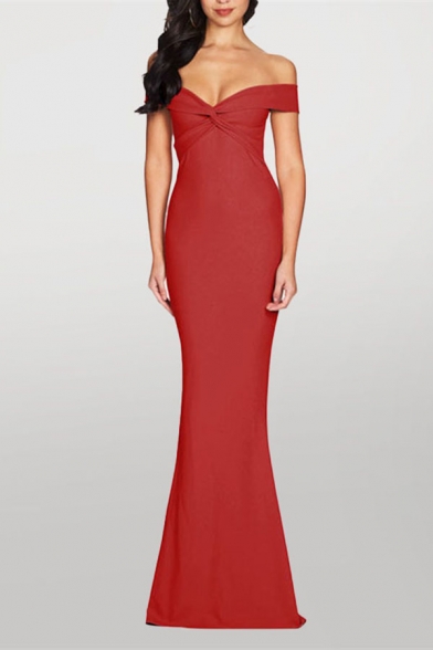 red fishtail prom dress