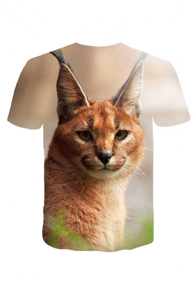 Lovely Mens Tee Top Cat 3D Pattern Round Neck Short Sleeve Regular Fitted Tee Top