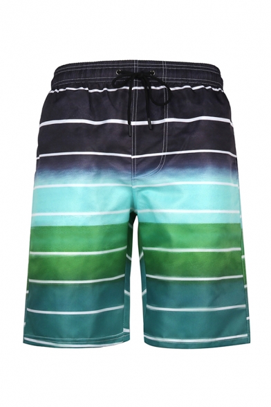 Mens 3D Fashion Relax Shorts Color Block Cross Stripe Leaf Pattern Drawstring Mid Waist Knee-length Straight Fit Relax Shorts with Pocket