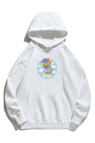 

Popular Balloon Printed Long Sleeve Kangaroo Pocket Loose Fit Hoodie, Black;blue;pink;white;gray, LC661716