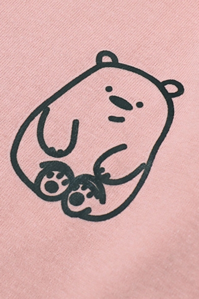 Simple Girls Cartoon Bear Printed Round Neck Short Sleeve Loose Fit Tee Top