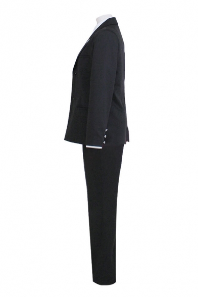 Trendy Long Sleeve Single Breasted Notched Collar Regular Blazer Point Collar Shirt Long Straight Pants Set in Black