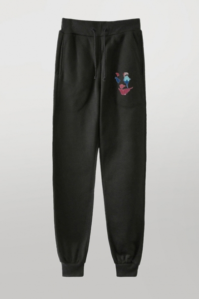 Cool Jogger Pants Joker Face Pattern Pocket Drawstring Cuffed Mid Rise Regular Fitted 7/8 Length Jogger Pants for Men