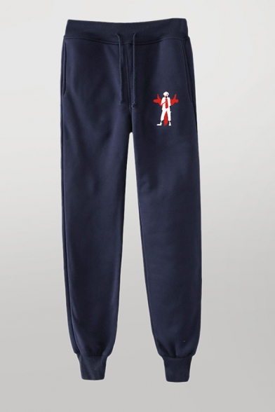 Cozy Jogger Pants Cartoon Character Pocket Drawstring Cuffed Mid Rise Regular Fit 7/8 Length Jogger Pants for Men