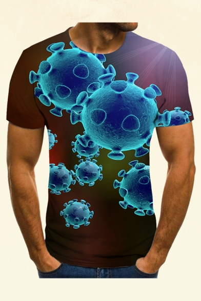Leisure Men's T-Shirt Bacteria Virus 3D Printed Short Sleeve Crew Neck Regular Fit T-Shirt