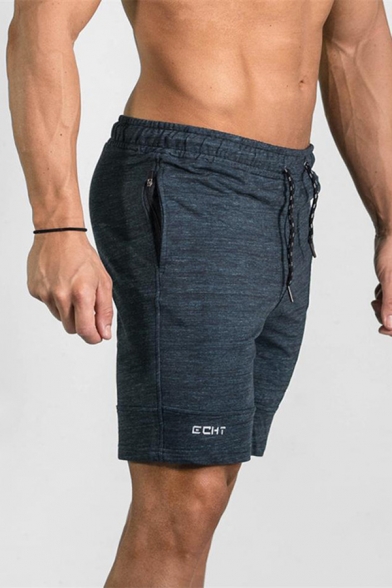 Men's Cool Fashion Simple Plain Zipped Pocket Drawstring Waist Slim Fit Sports Sweat Shorts