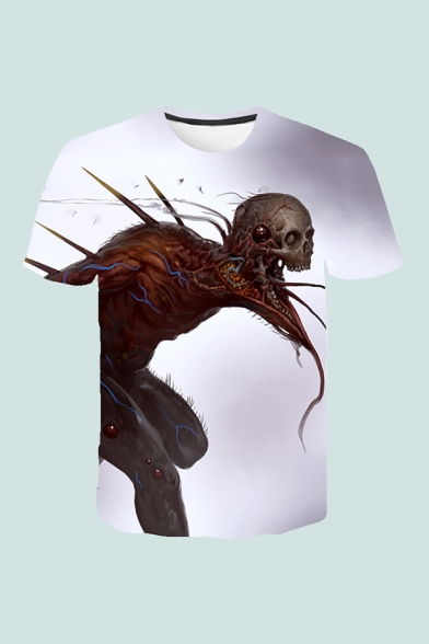 Mens 3D T-Shirt Unique Skull Building Debris Printed Regular Fit Short Sleeve Round Neck T-Shirt