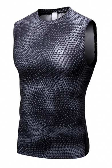 Mens Basic 3D Tank Top Simulation Muscle Pattern Skinny Fitted Crew Neck Sleeveless Tank Top