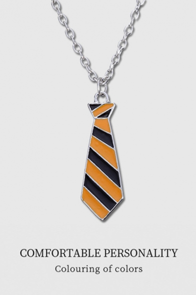 Street Striped Printed Tie Shaped Titanium Steel Necklace in Yellow