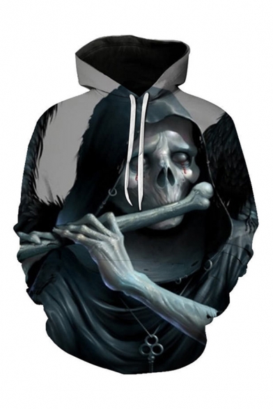 Classic Mens 3D Hoodie Skull Necklace Tree Roots Pattern Drawstring Regular Fitted Long Sleeve Hoodie