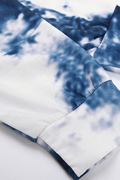 Fashionable Tie Dye Long Sleeve Round Neck Loose Fit Crop T-Shirt & Elastic Waist Split Side Shorts Set
