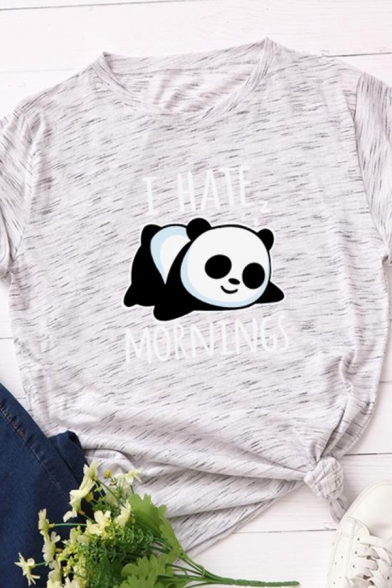 Funny Panda Letter I'M NOT LAZY Printed Round Neck Short Sleeve Loose Relaxed T-Shirt