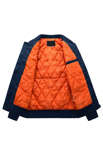 Mens Trendy Japanese Letter Print Long Sleeve Zip Up Quilted Regular Fit Baseball Jacket