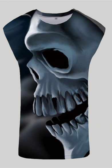 Simple 3D Tank Top Skull Pattern Sleeveless Crew Neck Fitted Tank Top for Men