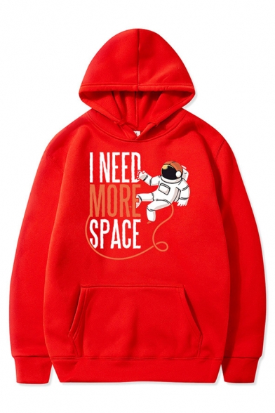 Chic Letter I Need More Space Astronaut Graphic Long Sleeve Loose Fitted Hoodie with Pocket