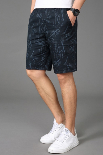 Popular Shorts All over Branch Printed Applique Pocket Drawstring Mid Rise Regular Fitted Shorts for Men